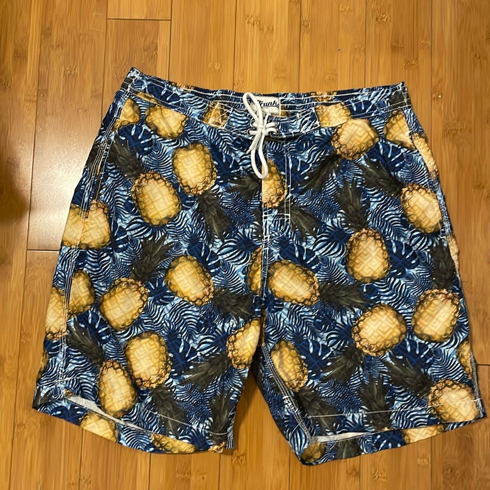 Trunks Surf & Swim Yellow Blue Pineapple Swim Trunks Shorts Men's L